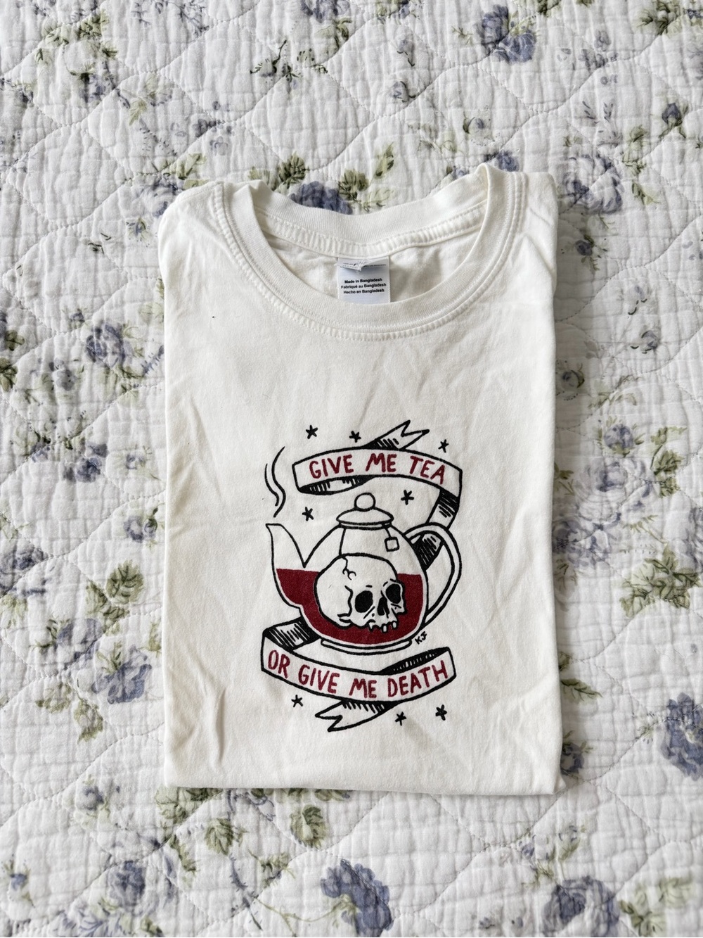 White "Give Me Tea or Give Me Death" Graphic Tee